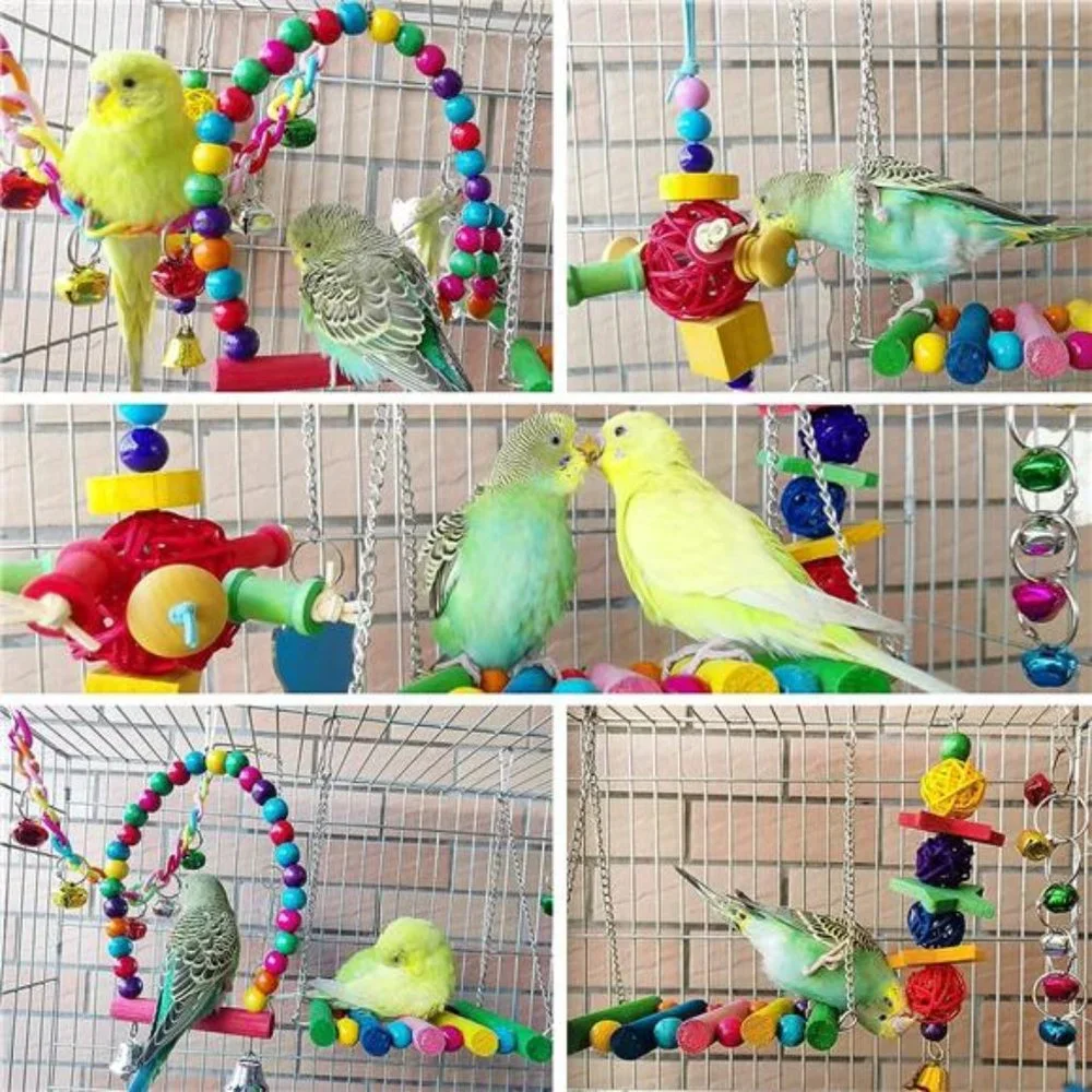 8 Pcs Parakeet Cockatiel Bird Toys, Hanging Bell Pet Bird Cage Hammock Swing Toy